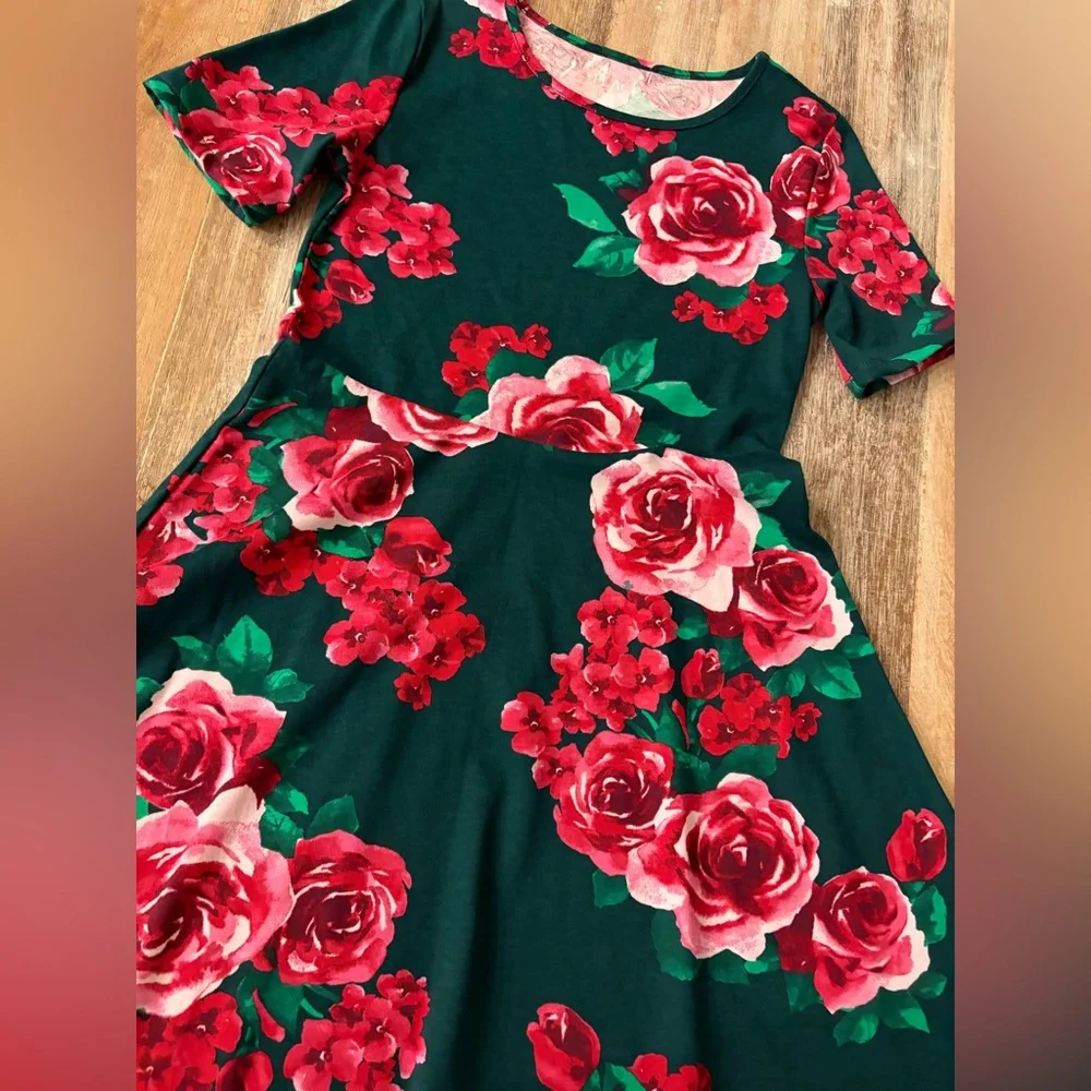 The Children's Place Green and Red Floral Skater Style Dress, Size M 7/8 NWOT